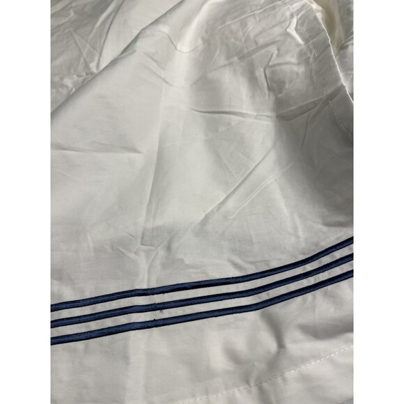Pottery Barn White w Blue Embroidered Stripes King Size Bed Skirt